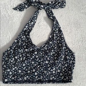 Navy Blue Floral Halter Top From American Eagle